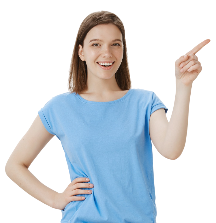 Woman pointing at an orthodontic poster at Sweet Smiles Orthodontics in Arlington MA, promoting PPO insurance plans