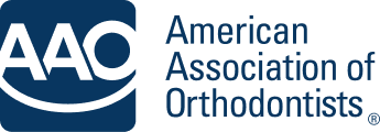 American Association of Orthodontist AAO logo in a blue box with the organization's name in blue, featured by Sweet Smiles Orthodontics in Arlington, MA.