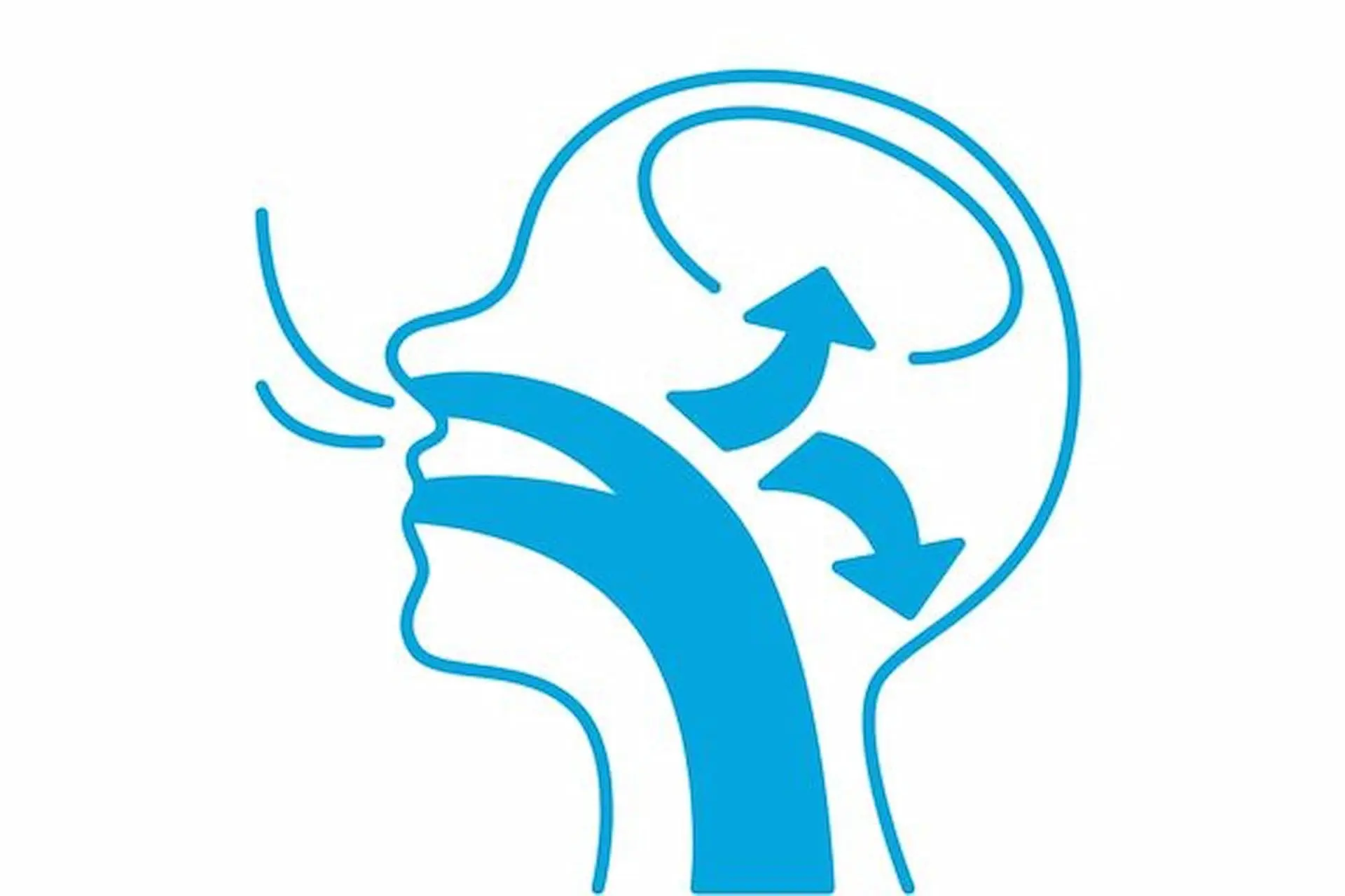 Diagram with blue outline of a head at Sweet Smiles Orthodontics in Arlington, MA, showing mouth breather airflow with arrows.